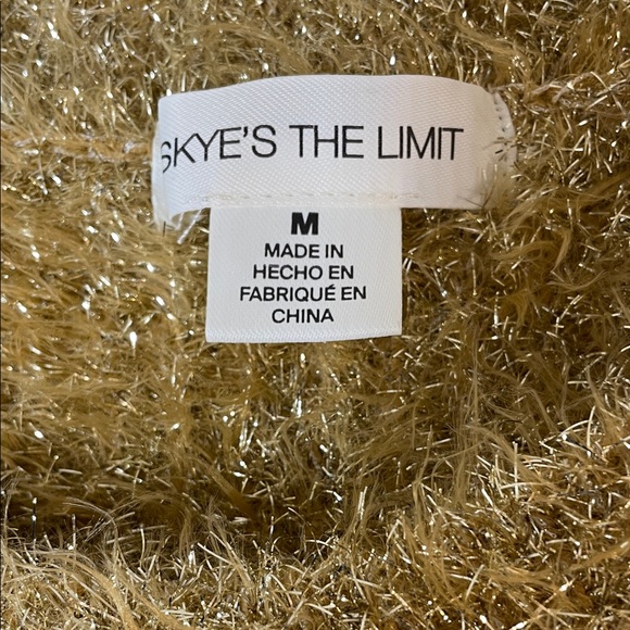 Skye's the Limit Boho Gold Fuzzy Sparkly Tinsel Crew Neck Sweaters. Medium. NWT. - Picture 4 of 8